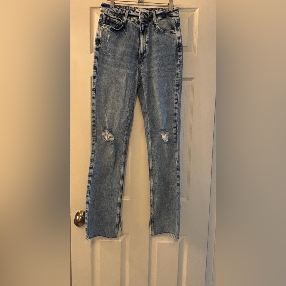 Zara Light Colored Acid Wash Super High Rise Waist Flare Wide Leg Mom Jeans 4